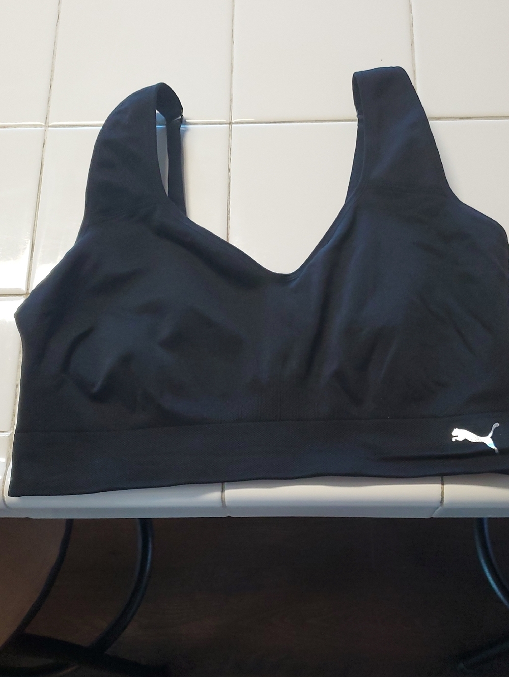 PUMA Black Seamless Scoop-Front Sports Bra with Logo